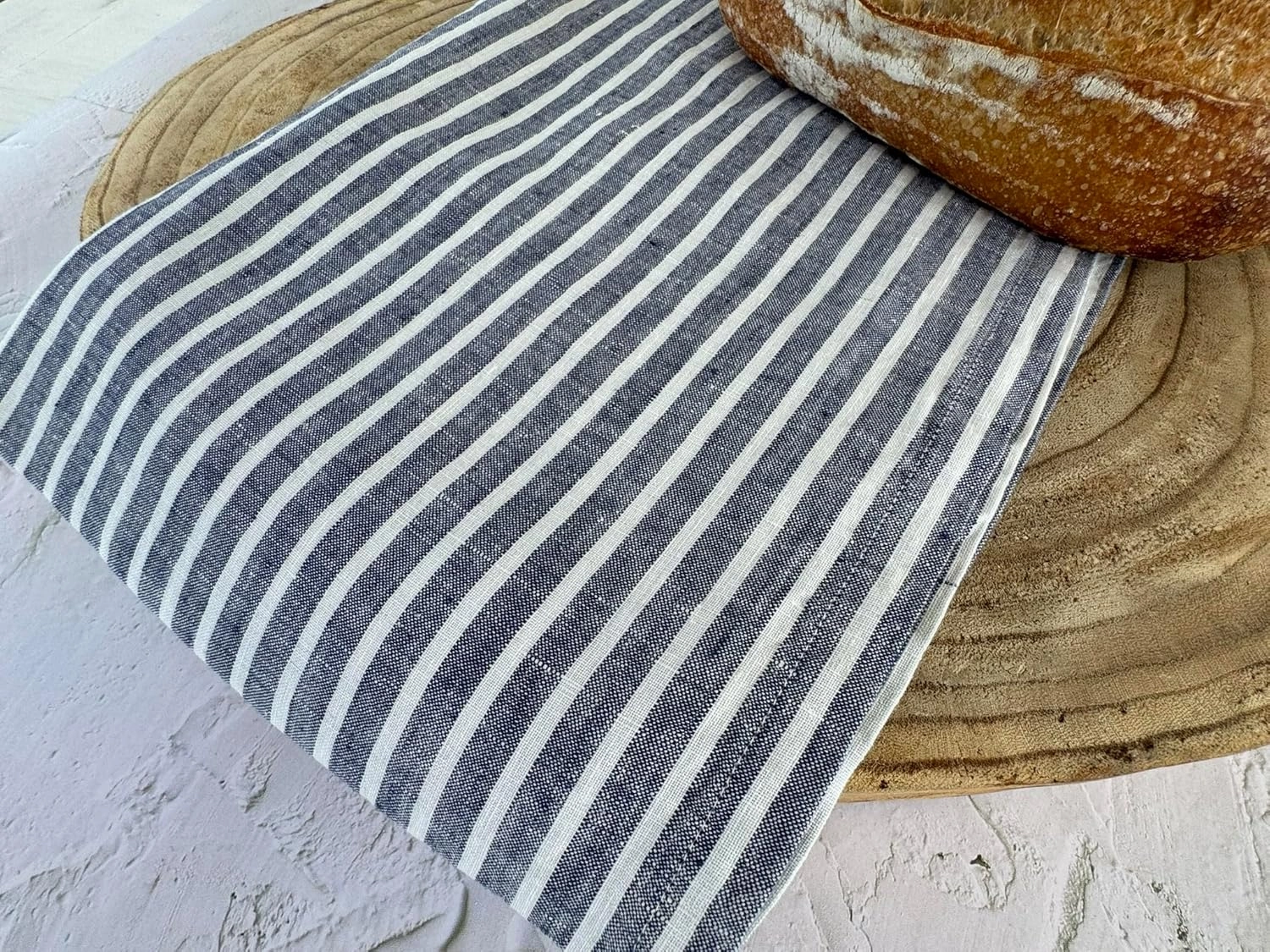 Eight Owls Stonewashed Linen Kitchen Dish Towels - 20 x 27 inch – 100% Pure Linen Tea Towel/Hand Towel - Set of 2 (Navy Stripe)