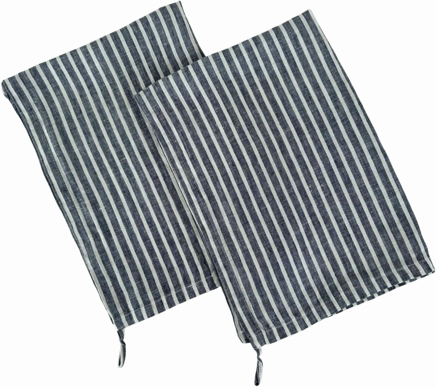 Eight Owls Stonewashed Linen Kitchen Dish Towels - 20 x 27 inch – 100% Pure Linen Tea Towel/Hand Towel - Set of 2 (Navy Stripe)