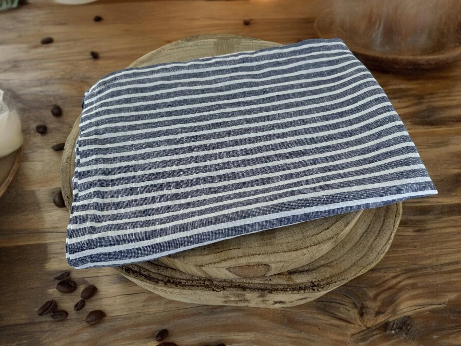 Eight Owls Stonewashed Linen Kitchen Dish Towels - 20 x 27 inch – 100% Pure Linen Tea Towel/Hand Towel - Set of 2 (Navy Stripe)
