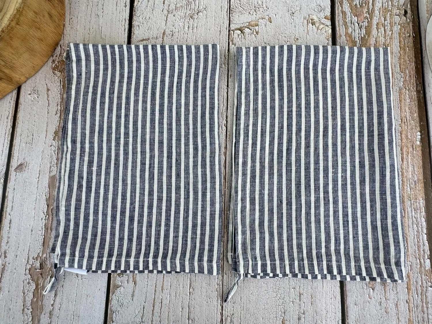 Eight Owls Stonewashed Linen Kitchen Dish Towels - 20 x 27 inch – 100% Pure Linen Tea Towel/Hand Towel - Set of 2 (Navy Stripe)