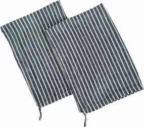 Eight Owls Stonewashed Linen Kitchen Dish Towels - 20 x 27 inch – 100% Pure Linen Tea Towel/Hand Towel - Set of 2 (Navy Stripe)