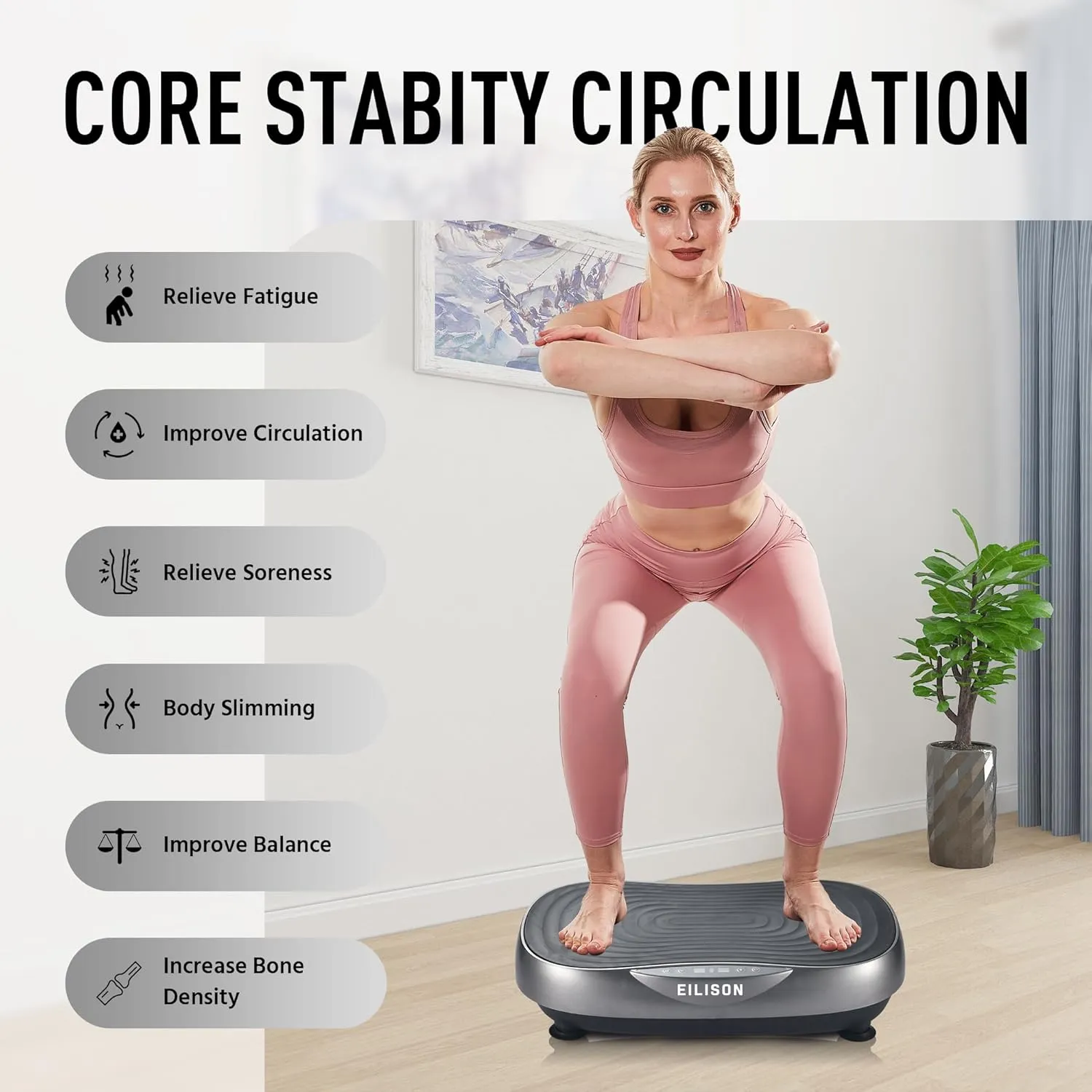 EILISON FIRMHOLD Handle Vibration Plate Exercise Machine for Lymphatic Drainage- Full Body Vibration Platform for Weight Loss, 350lbs Vibration Plate for Beginners & Recovery