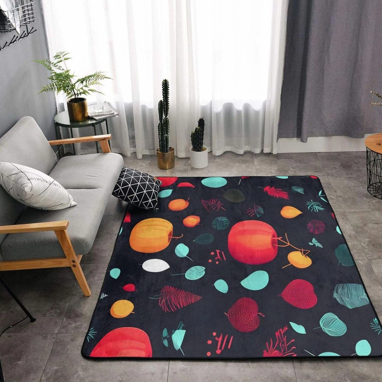 EkcoS Pumpkin Flowers Large Area Rugs for Living Room, Super Soft Fluffy Modern Bedroom Rug,Soft Plush Furry Bedside Rug,(63x48in)