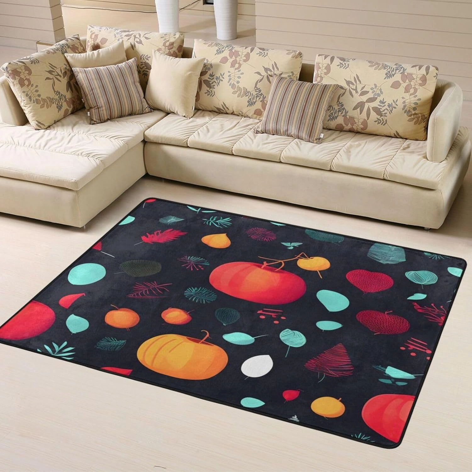 EkcoS Pumpkin Flowers Large Area Rugs for Living Room, Super Soft Fluffy Modern Bedroom Rug,Soft Plush Furry Bedside Rug,(63x48in)