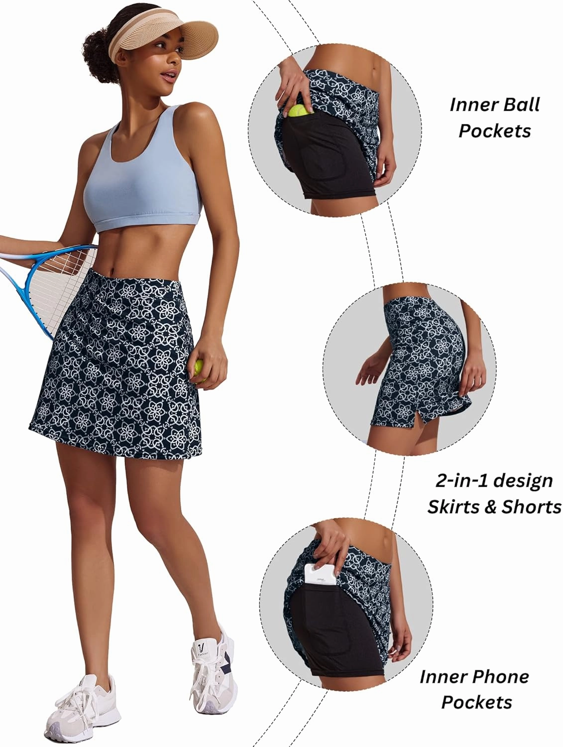 Ekouaer Women Tennis Skirt High Waisted Active Performance Golf Skort Lightweight Skirt with Shorts Pockets Running Workout