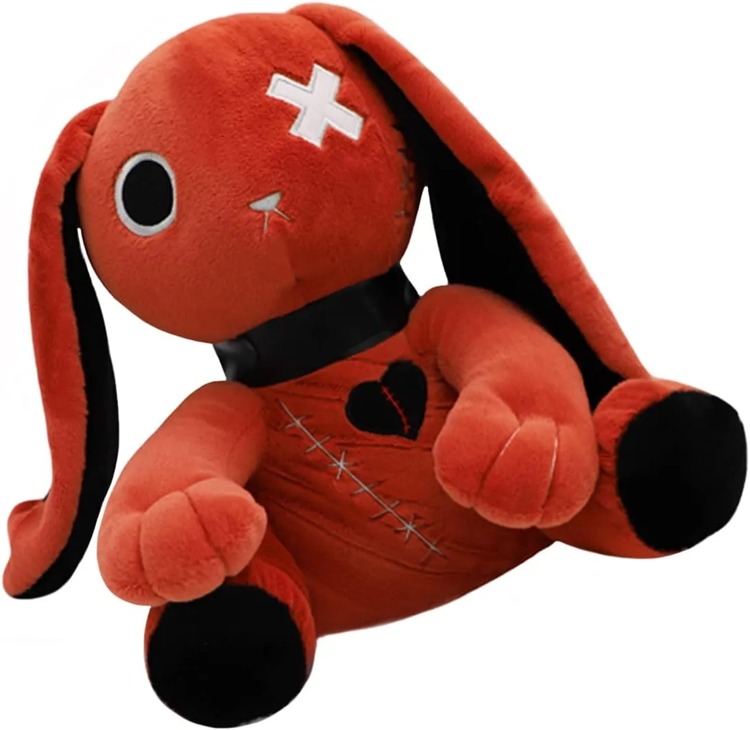 ELAINREN Ultra-Soft Red Creepy Rabbit Stuffed Pillow Furry Gothic Bunny Plush Toy Cuddle Dreadful Rabbit Plushie Halloween Gifts/11.8''