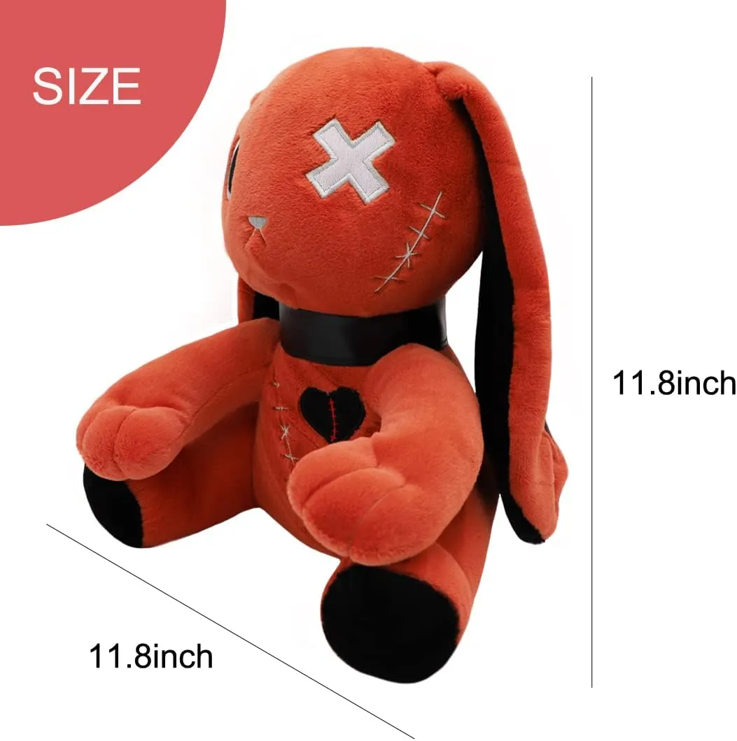 ELAINREN Ultra-Soft Red Creepy Rabbit Stuffed Pillow Furry Gothic Bunny Plush Toy Cuddle Dreadful Rabbit Plushie Halloween Gifts/11.8''