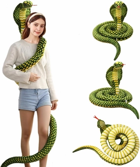 ELAINREN Jumb Green Cobra Plush Toy Lifelike Snake Stuffed Animals Giant Qamra The Queen Cobra Stuff Snake Python Plushie Gifts for Birthday/Xmas,94.5''