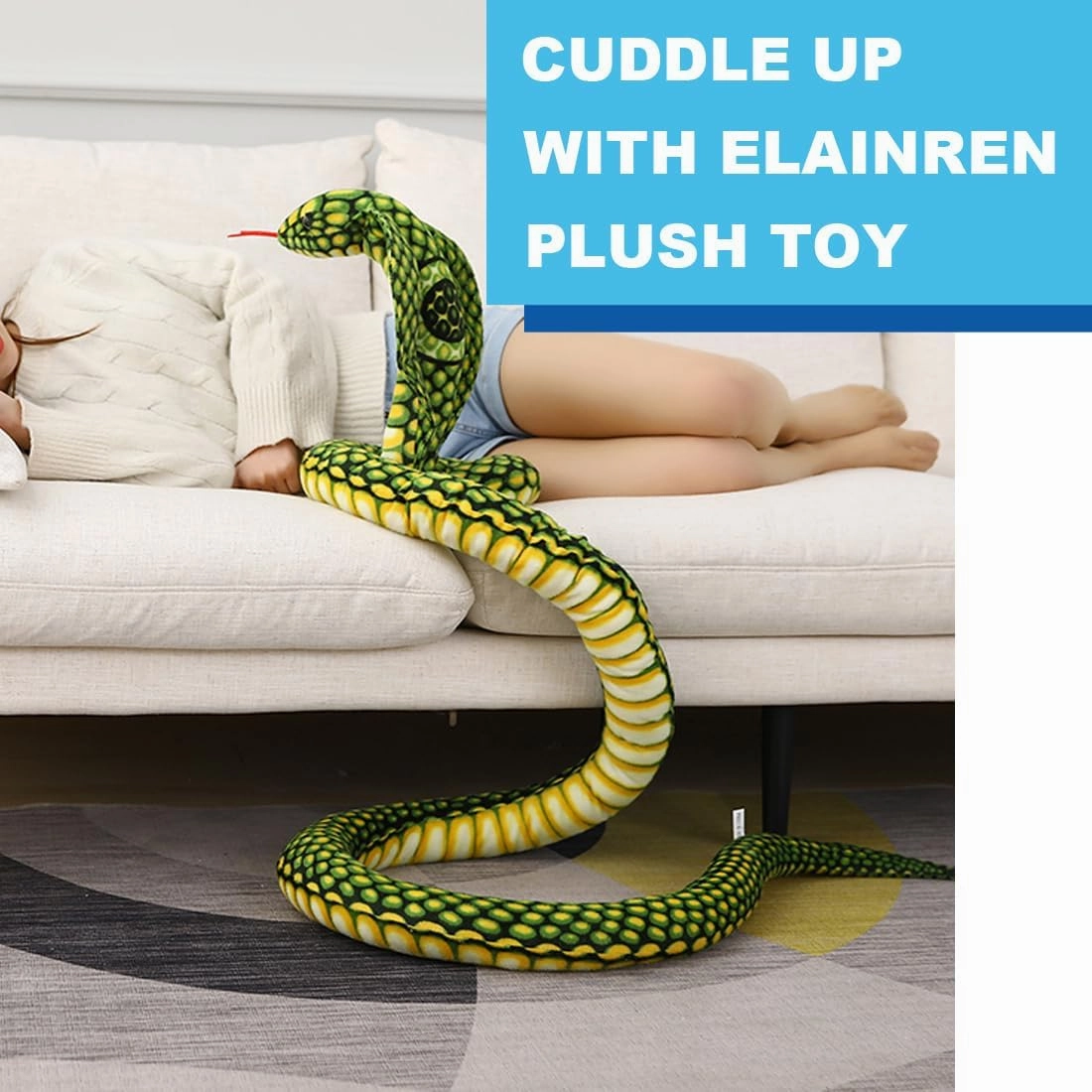 ELAINREN Jumb Green Cobra Plush Toy Lifelike Snake Stuffed Animals Giant Qamra The Queen Cobra Stuff Snake Python Plushie Gifts for Birthday/Xmas,94.5''