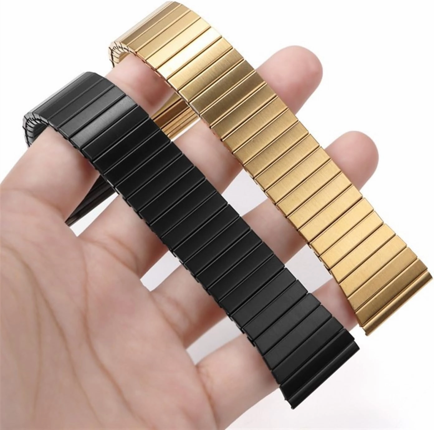 Elastic Metal Strap 22mm Stainless Steel Watchband Accessories Silver Black Bracelet Universal Replacement Straps