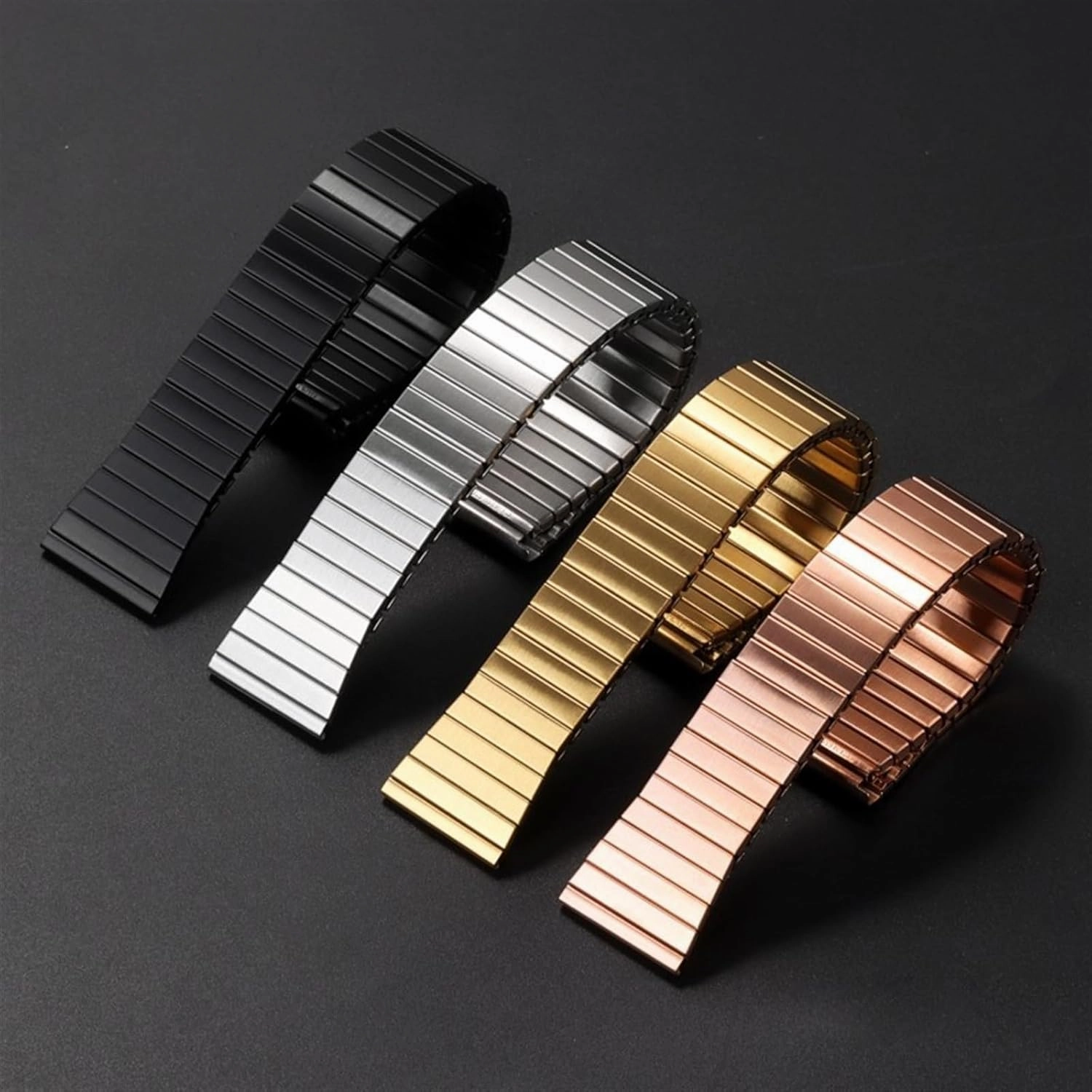 Elastic Metal Strap 22mm Stainless Steel Watchband Accessories Silver Black Bracelet Universal Replacement Straps