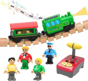 Electric Remote Control Train Toy Battery Operated Locomotive Train Set for Wooden Train Tracks, Powerful Engine Car Vehicles Toy with Figures for Kid