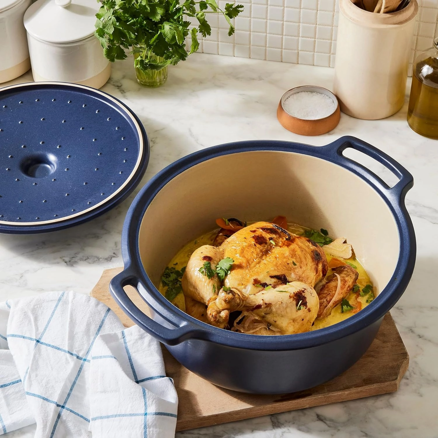 Emile Henry Made in France SUBLIME Ceramic 6 qt. Round Dutch Oven, Indigo