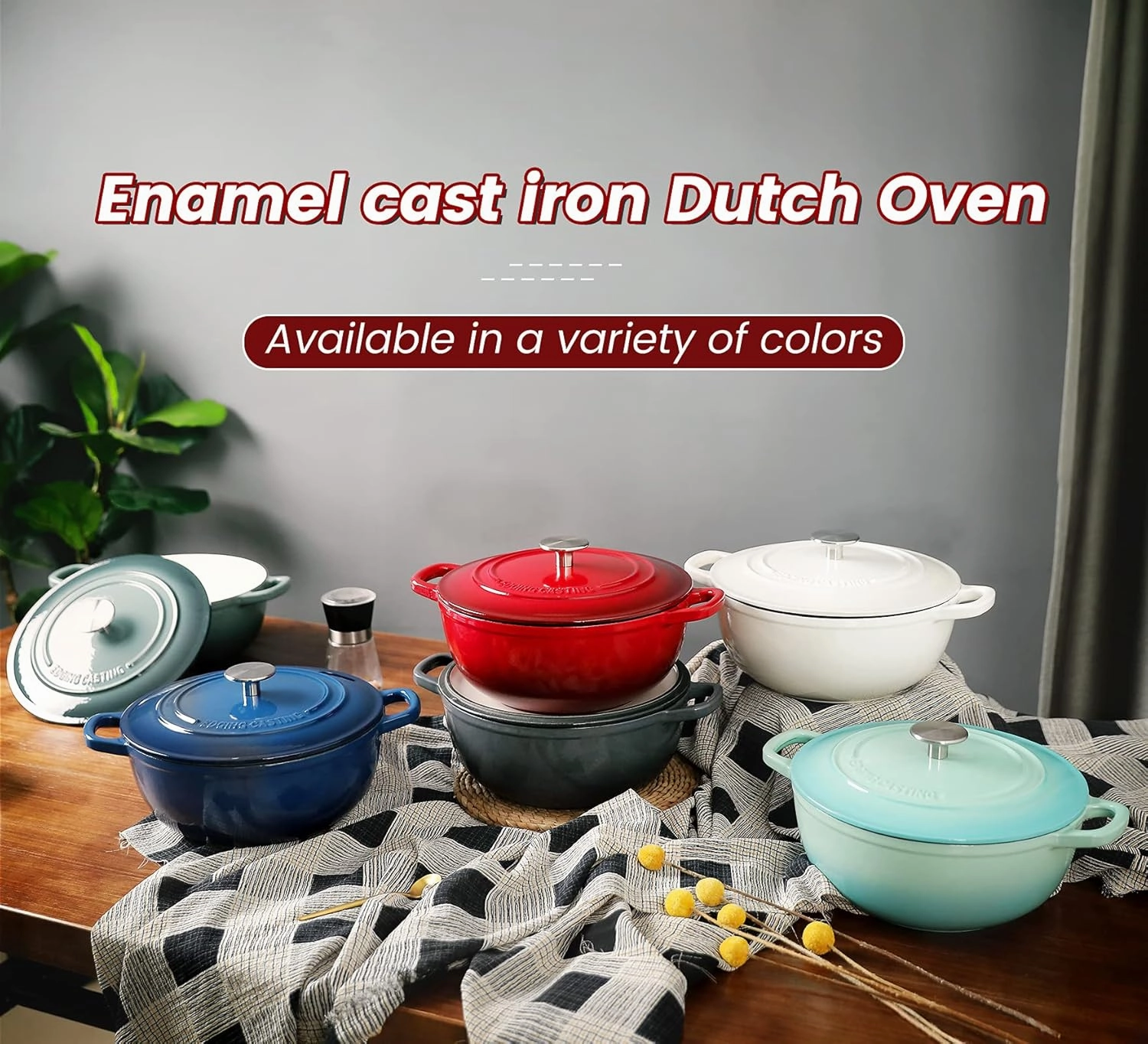 Enameled Cast Iron Dutch Oven Pot with Lid for Sourdough Bread Baking, Bread Dutch Ovens, Cooking Pots, 5 Quart, Gray