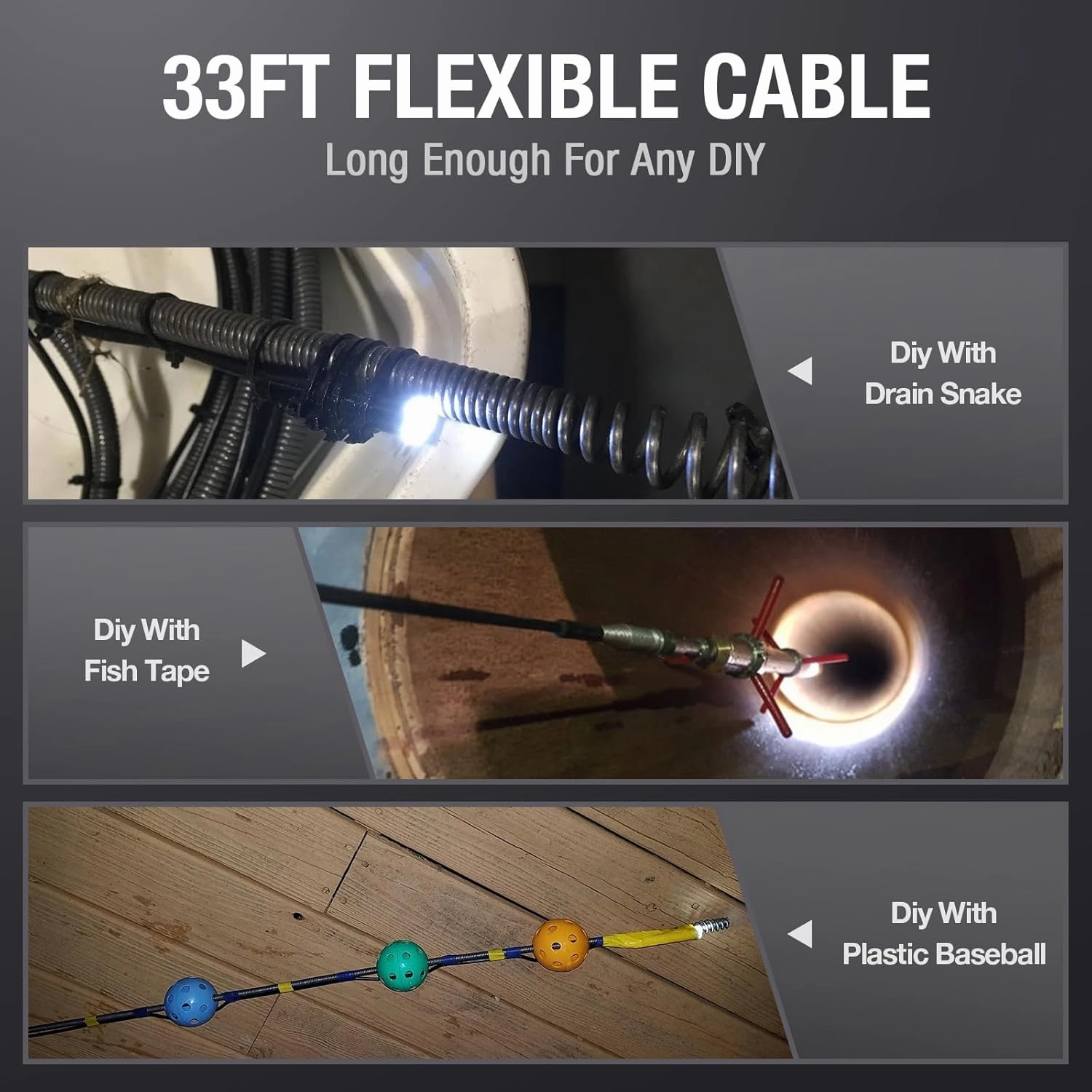 Endoscope Camera with Light, Teslong USB-C Borescope Inspection Camera with 8 LED Lights, Flexible Waterproof Snake Scope, Fiber Optic Cam Compatible with iPhone 15, Android Phone(33ft)