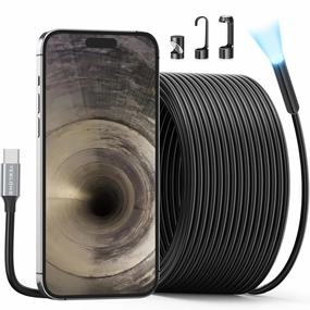 Endoscope Camera with Light, Teslong USB-C Borescope Inspection Camera with 8 LED Lights, Flexible Waterproof Snake Scope, Fiber Optic Cam Compatible with iPhone 15, Android Phone(33ft)