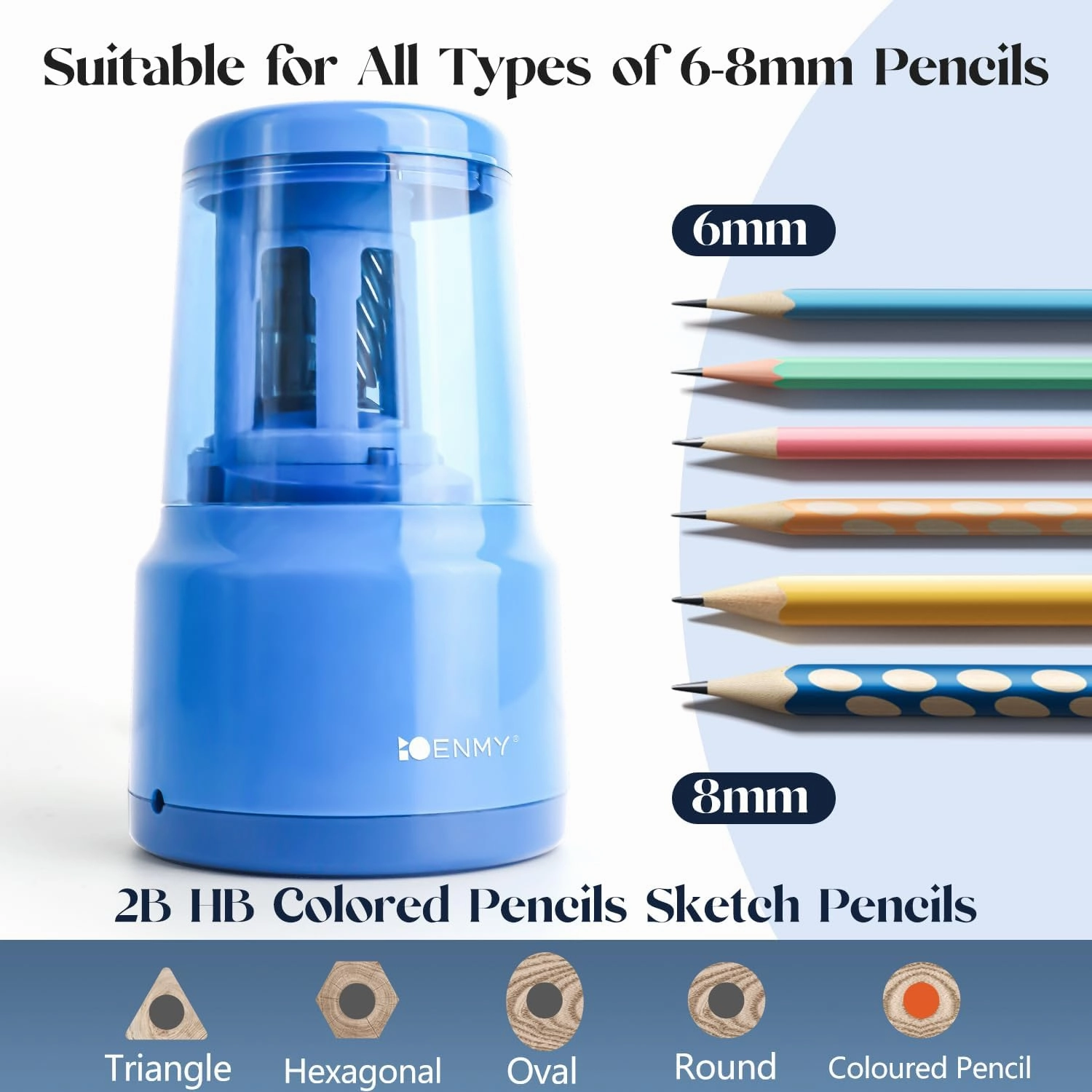 ENMY Heavy-Duty Auto Pencil Sharpener, USB/Battery Operated - Sharpens No.2(6-8mm) & Colored Pencils in School/Office/Home