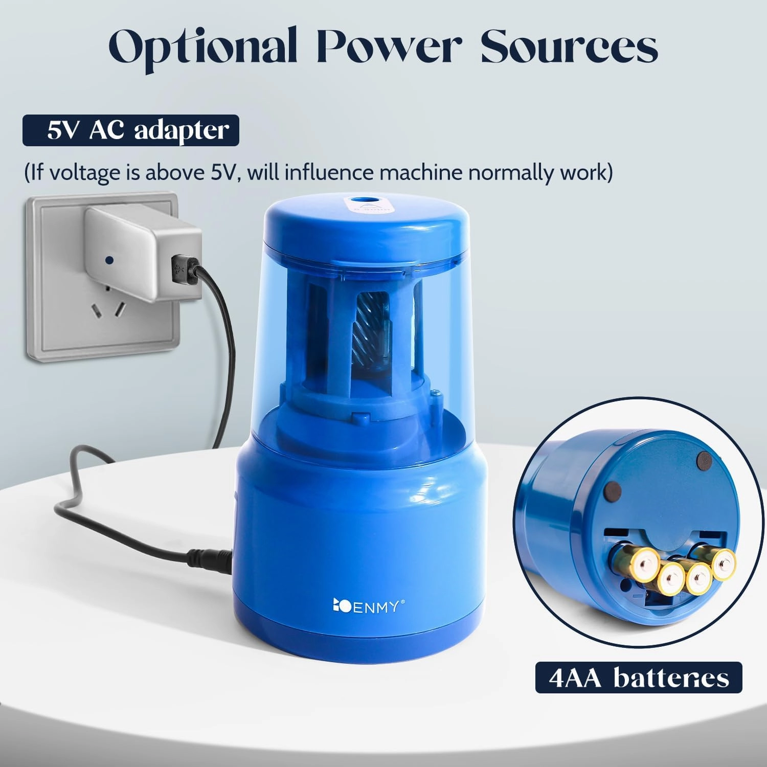 ENMY Heavy-Duty Auto Pencil Sharpener, USB/Battery Operated - Sharpens No.2(6-8mm) & Colored Pencils in School/Office/Home