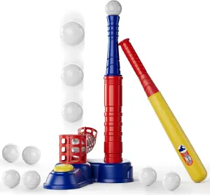 EPPO T Ball Set for Kids Ages 3-12，Adjustable Batting Tee & Pitching Machine，10 Soft Baseballs for Boys & Girls