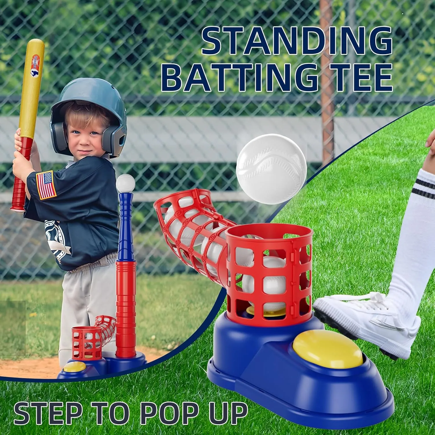 EPPO T Ball Set for Kids Ages 3-12，Adjustable Batting Tee & Pitching Machine，10 Soft Baseballs for Boys & Girls