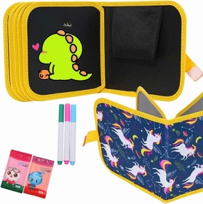 Erasable Doodle Colouring Book for Kids & Toddlers Portable Reusable Drawing Pad with Wet Wipes & Colors Pens - Art Set for Boys and Girls (Unicorn (6 Sided))