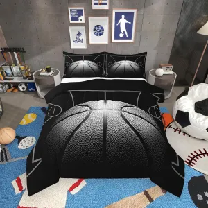 Erosebridal Boys Comforter Set Queen,Black Basketball Bedding Set for Boys,Sports Down Comforter for Basketball Player,3D Basketball Bed Set with 2 Pillowcases Lightweight
