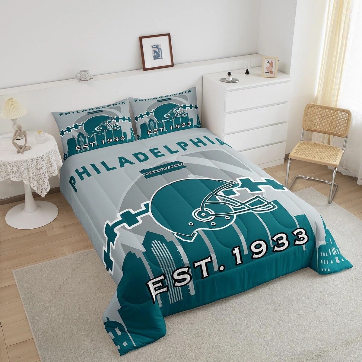 Erosebridal Sports Comforter for Boys,Football Bedding Set Twin Size,American Football Players Comforter Sets,Sports Ball Game Duvet Insert with 1 Pillowcase Lightweight(Philadelphia)