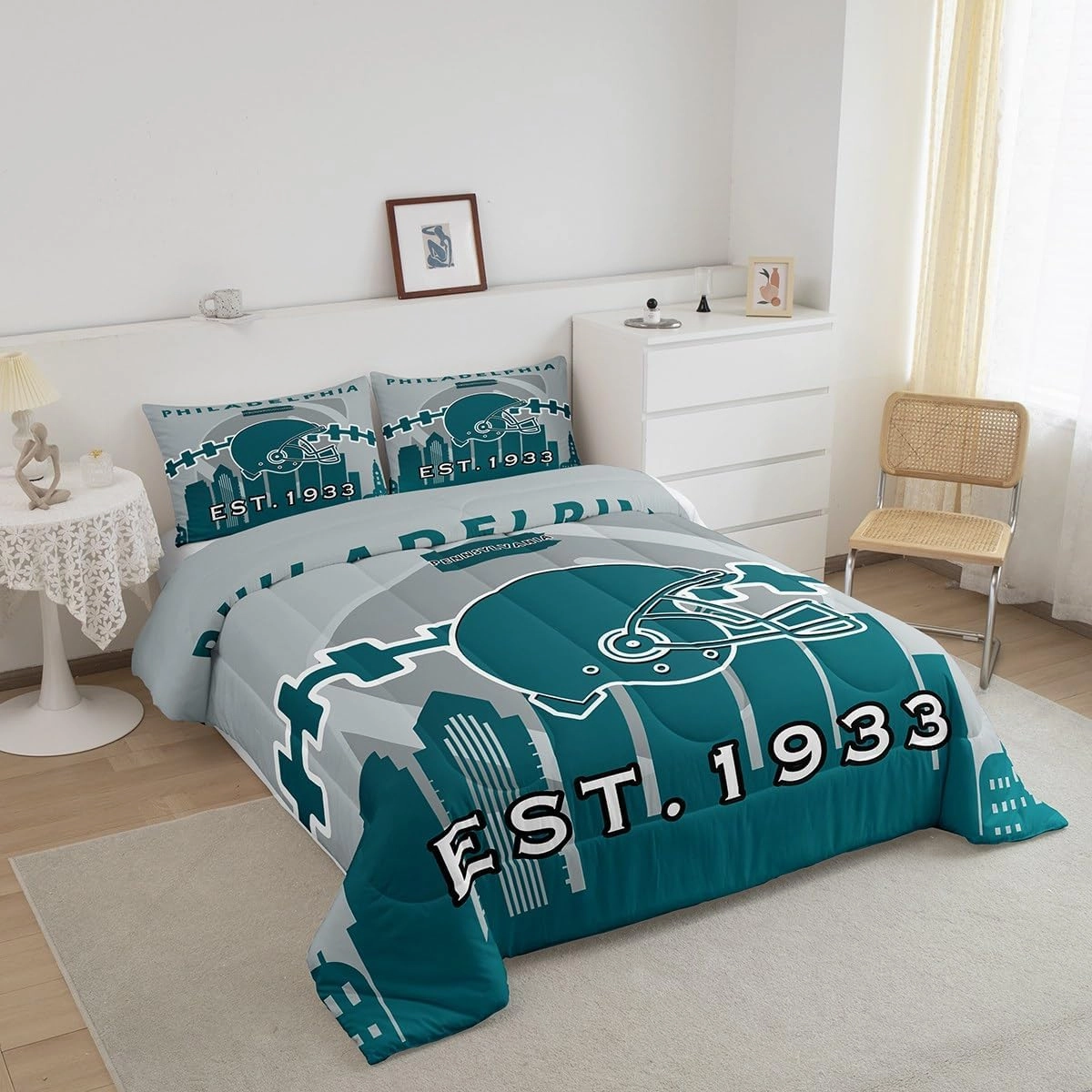Erosebridal Sports Comforter for Boys,Football Bedding Set Twin Size,American Football Players Comforter Sets,Sports Ball Game Duvet Insert with 1 Pillowcase Lightweight(Philadelphia)