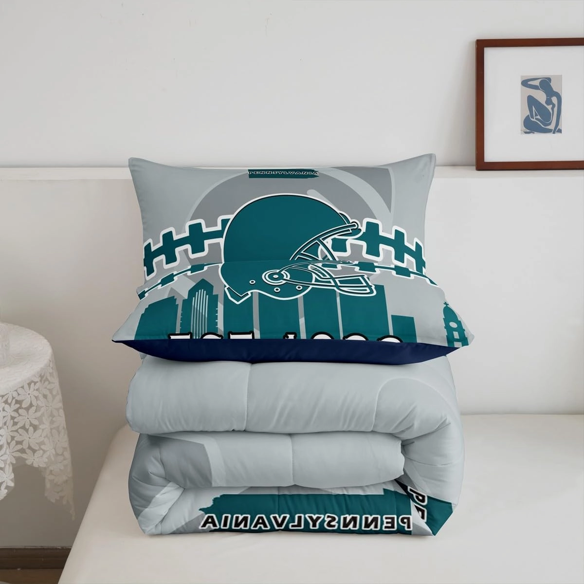 Erosebridal Sports Comforter for Boys,Football Bedding Set Twin Size,American Football Players Comforter Sets,Sports Ball Game Duvet Insert with 1 Pillowcase Lightweight(Philadelphia)