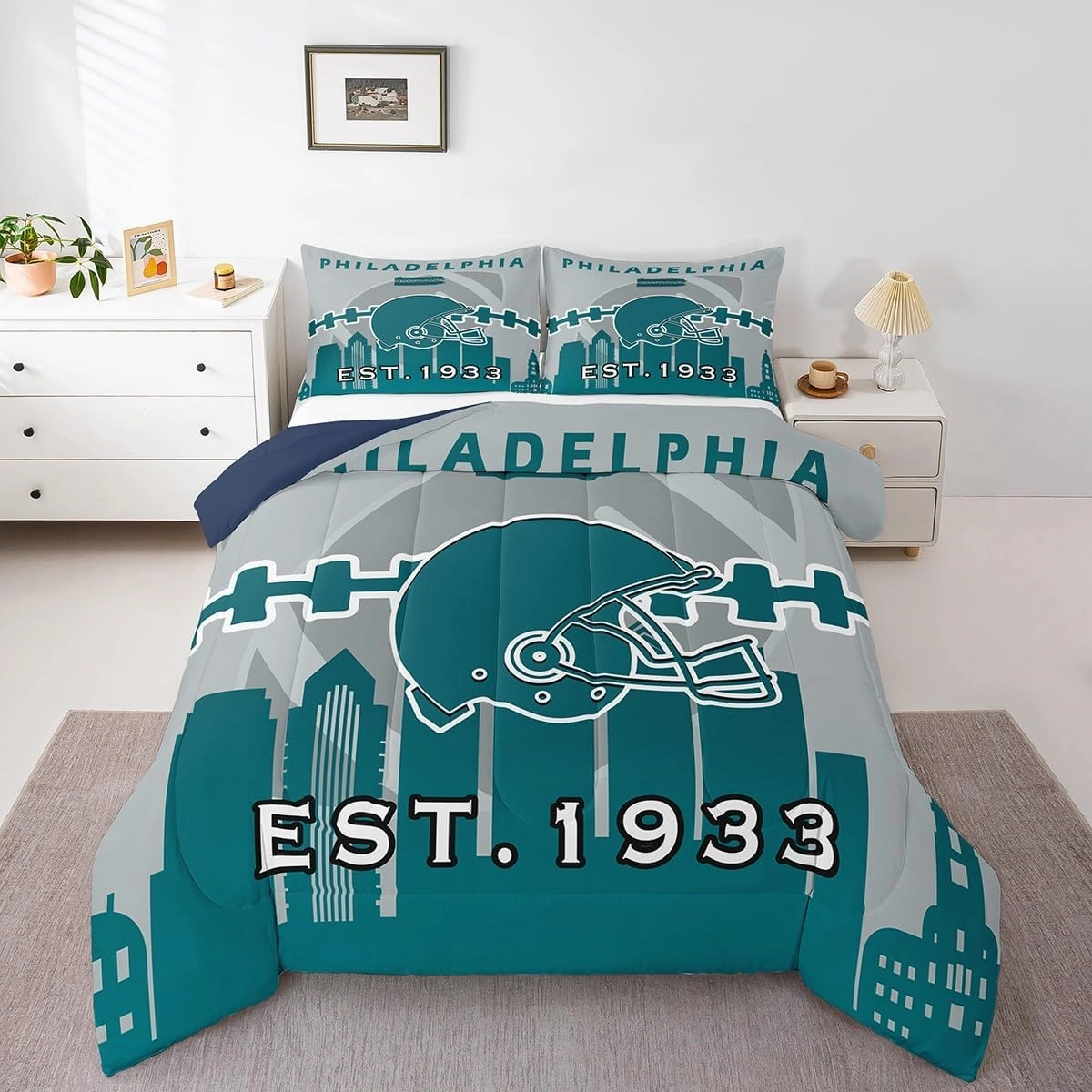 Erosebridal Sports Comforter for Boys,Football Bedding Set Twin Size,American Football Players Comforter Sets,Sports Ball Game Duvet Insert with 1 Pillowcase Lightweight(Philadelphia)