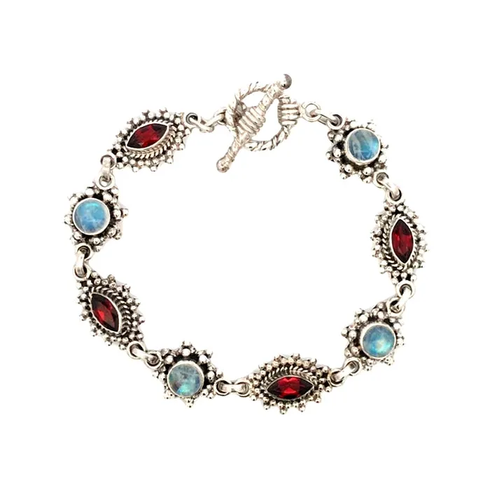 Estate Garnet and Moonstone Bracelet in Sterling Silver
