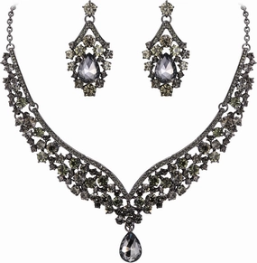 EVER FAITH Wedding Jewelry for Bride Austrian Crystal Elegant V-Shaped Teardrop Bridal Prom Statement Necklace Earrings Set for Women