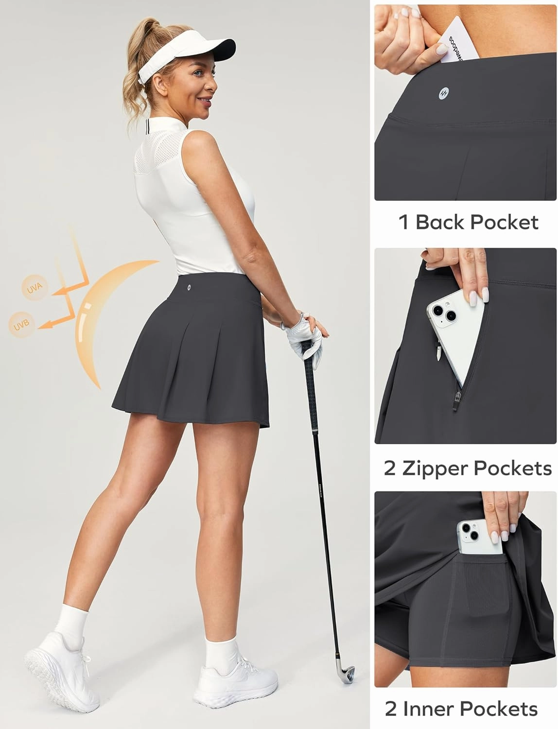 Ewedoos Golf Skirts for Women High Waist Tennis Skirt Athletic Skort for Woman with Zipper Pockets