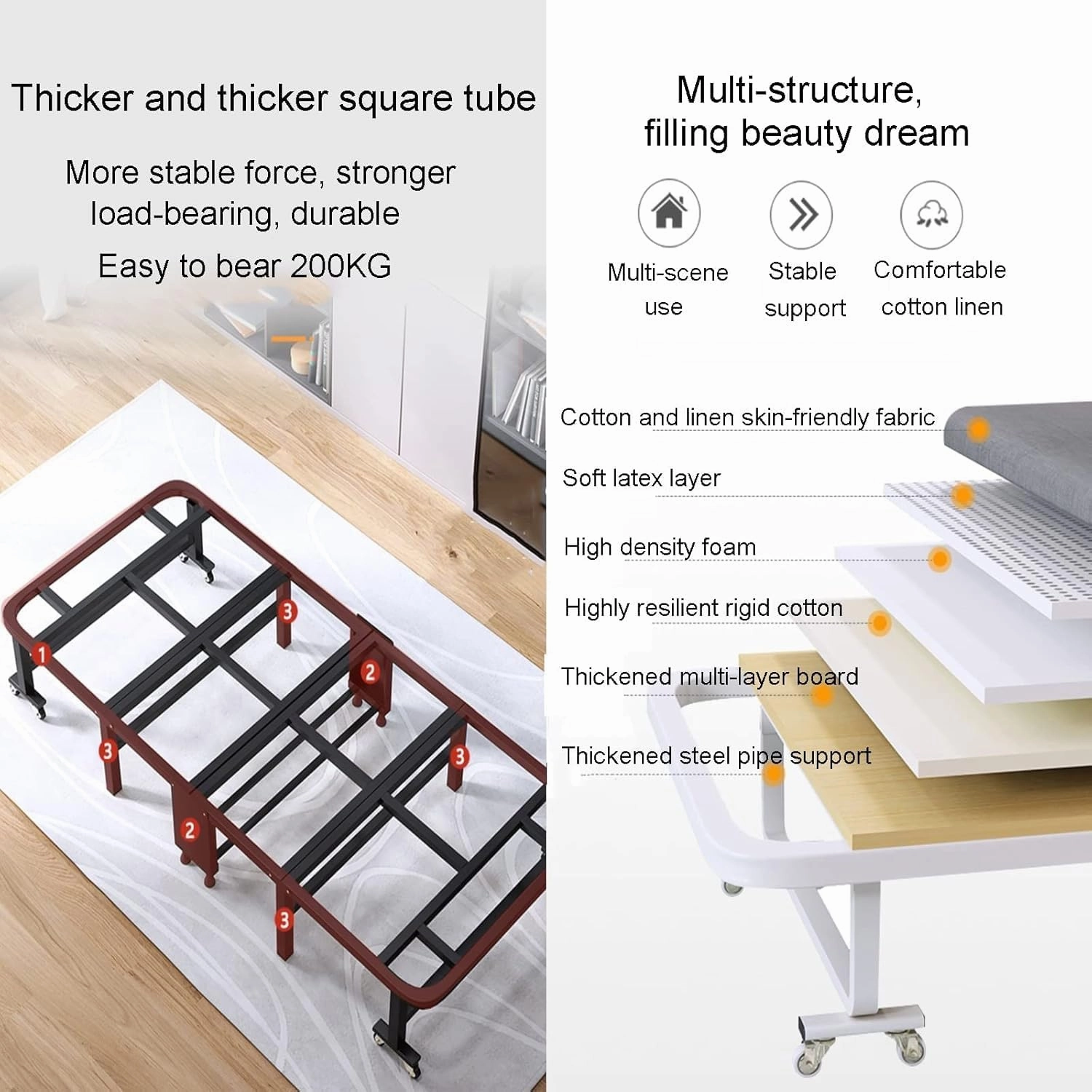 EYPKPL cots for Sleeping Folding Camping Cot Adjustable 6-Position Camping Cots for Adults Load200kg Cots for Camping with Casters Camping Cots Stretching Freely
