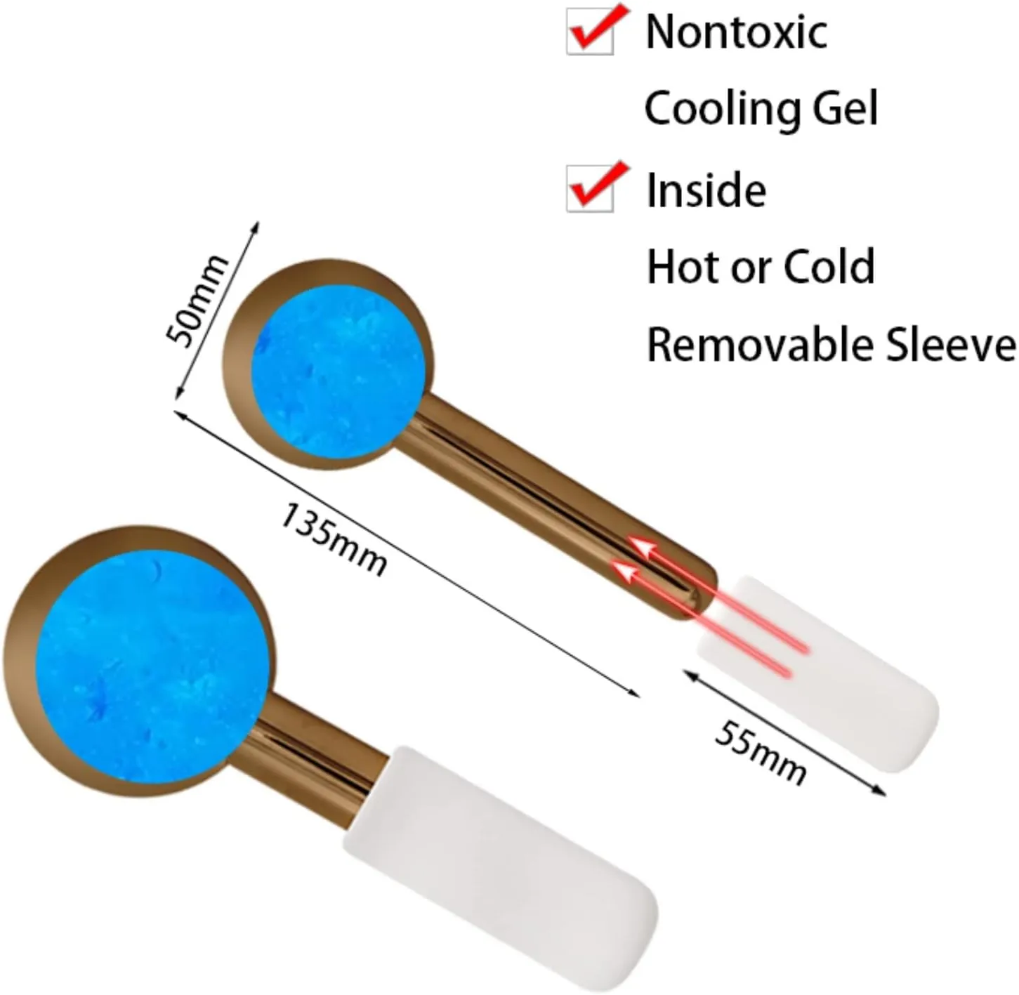 Facial Ice Globes and Roller, Cooling Massager for Face, Eyes and Neck, Cryotherapy Treatment for Puffiness, Dark Circles and Wrinkles (Gold)