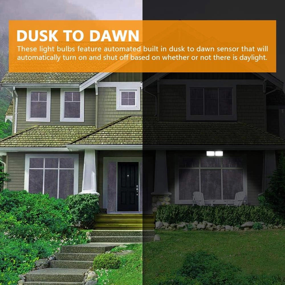 FAGUANGAO Dusk to Dawn LED Security Light,18W Plug in Flood Light Outdoor,5000k Daylight,1600lm, IP55 Waterproof,Adjustable 2 Heads Wall Light for Garage, Porch, Yard, Black,Street