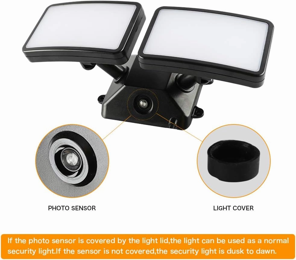 FAGUANGAO Dusk to Dawn LED Security Light,18W Plug in Flood Light Outdoor,5000k Daylight,1600lm, IP55 Waterproof,Adjustable 2 Heads Wall Light for Garage, Porch, Yard, Black,Street