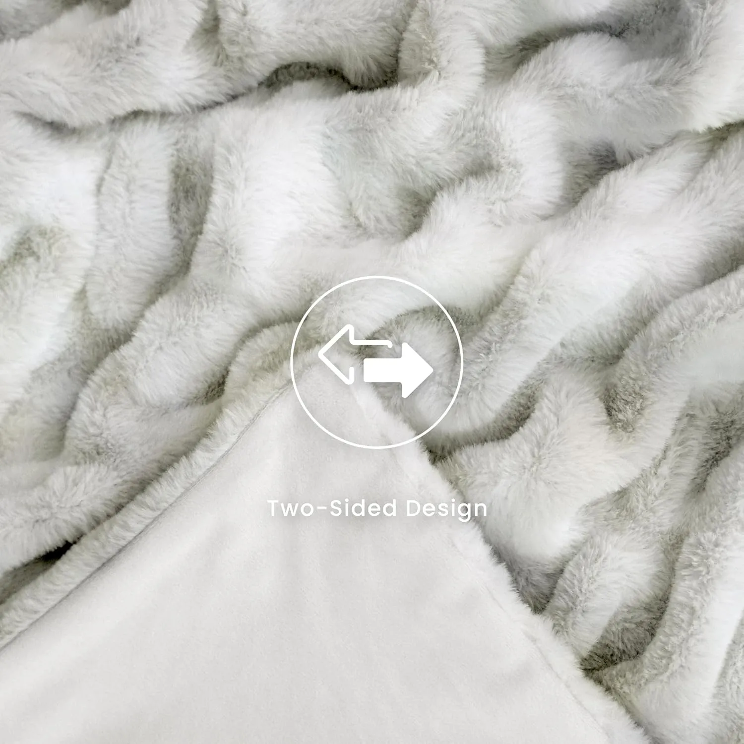 Faux Fur Blanket, Throw Blanket for Couch, Fluffy Blanket with Stretch Ruched Design, Ultra Soft Giftable Home Decor, 50x60 inches, Tie-Dyed in White and Gray
