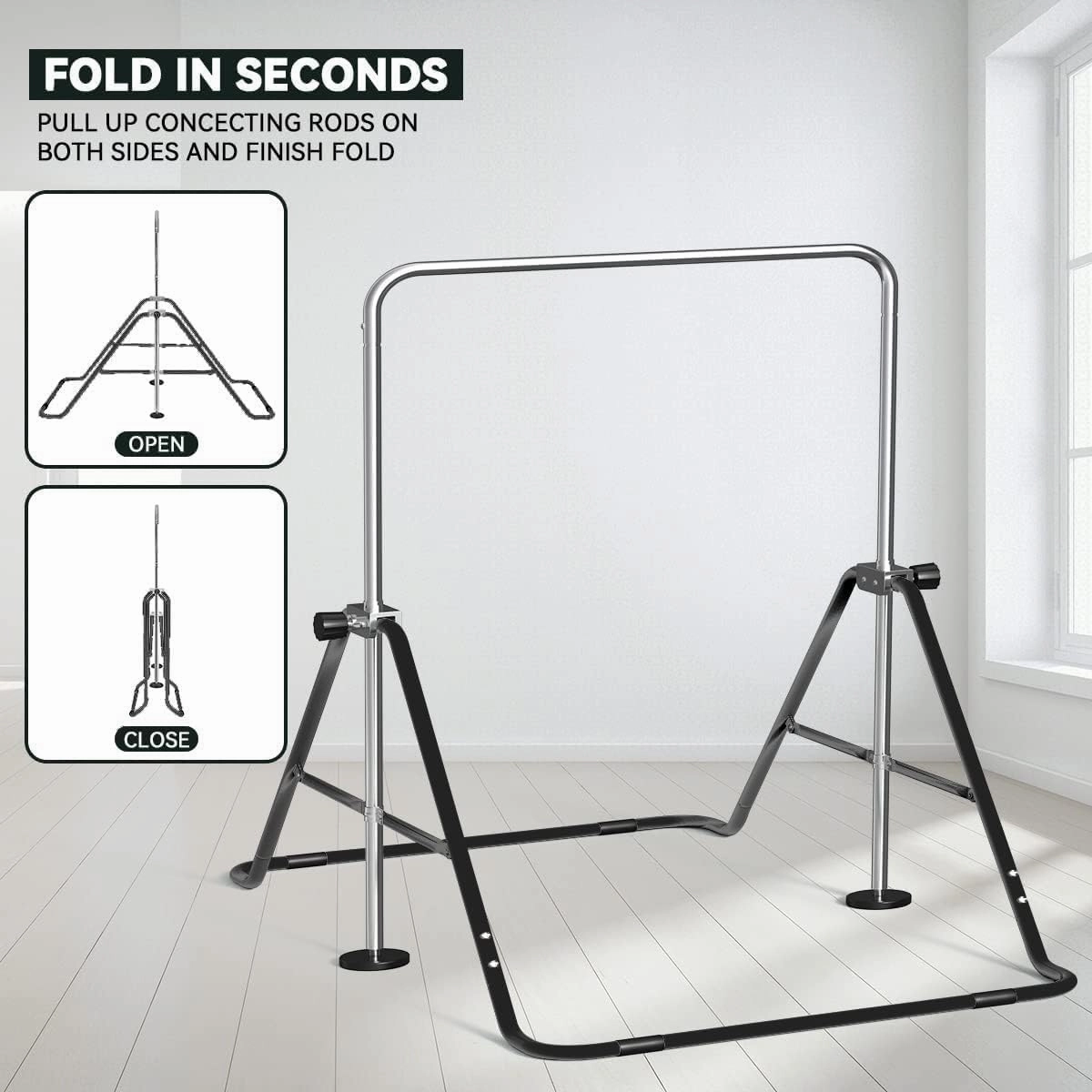 FBSPORT Gymnastics Bar for Kids, Adjustable Height Gymnastic Horizontal Bars,Junior Training Bar Children Folding Training Monkey Bars for Home Using