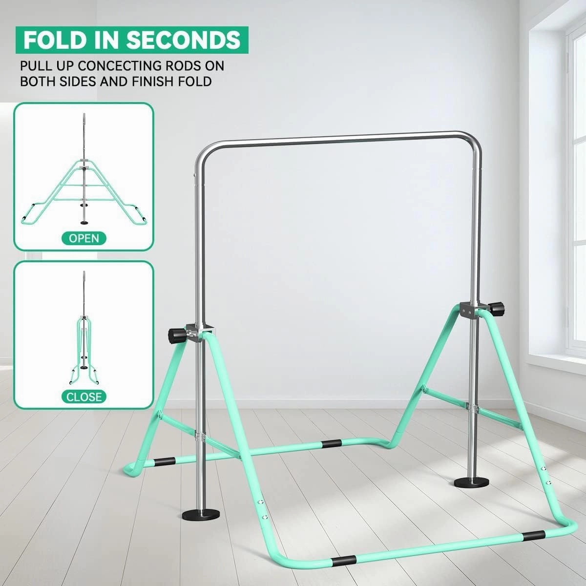 FBSPORT Gymnastics Bar for Kids, Adjustable Height Gymnastic Horizontal Bars,Junior Training Bar Children Folding Training Monkey Bars for Home Using