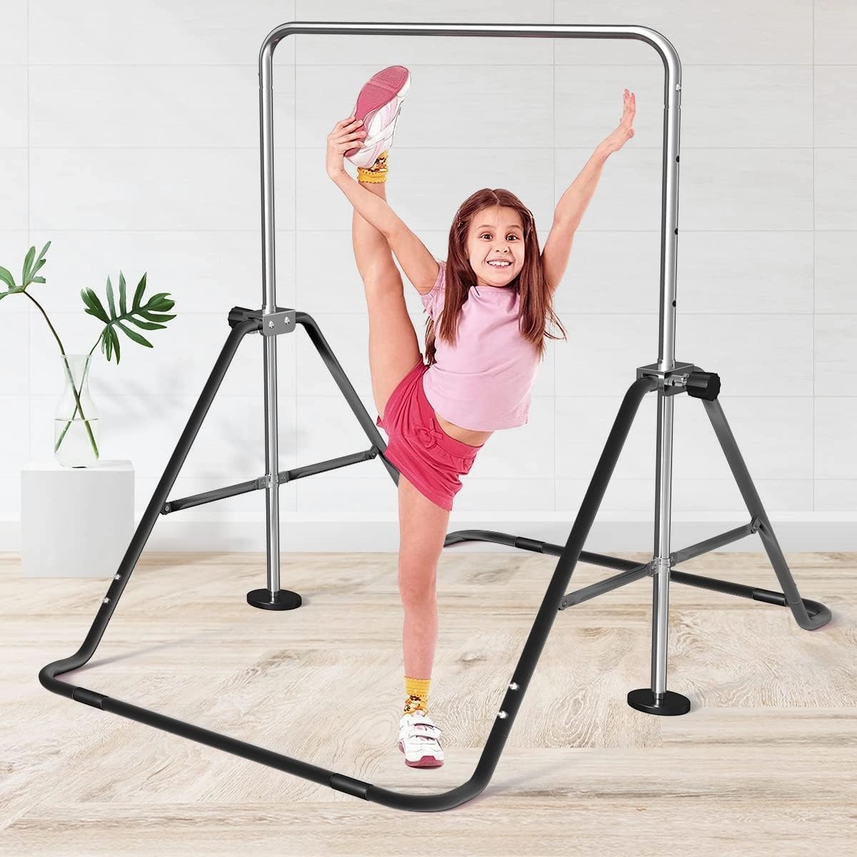 FBSPORT Gymnastics Bar for Kids, Adjustable Height Gymnastic Horizontal Bars,Junior Training Bar Children Folding Training Monkey Bars for Home Using