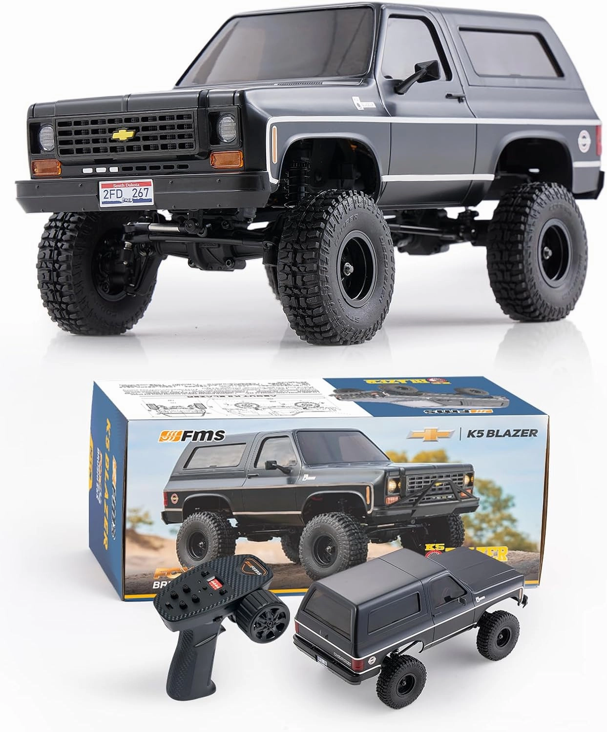 FCX24 FMS 1/24 K5 Blazer Pro Brushless RC Crawler, Offroad Trucks 4X4 RC Rock Crawler with 2 Speed Switch, Portal Axles and LED Lights for Adults (Black)