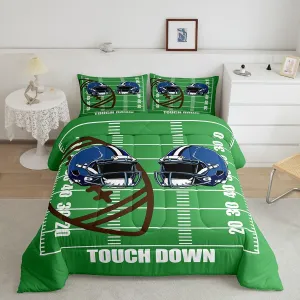 Feelyou Rugby Comforter Set Full Size Football Comforter for Boys Girls Teens Soccer Ball Game Bedding Set Gift for Football Lover Duvet Set Room Decor Green Quilt Set