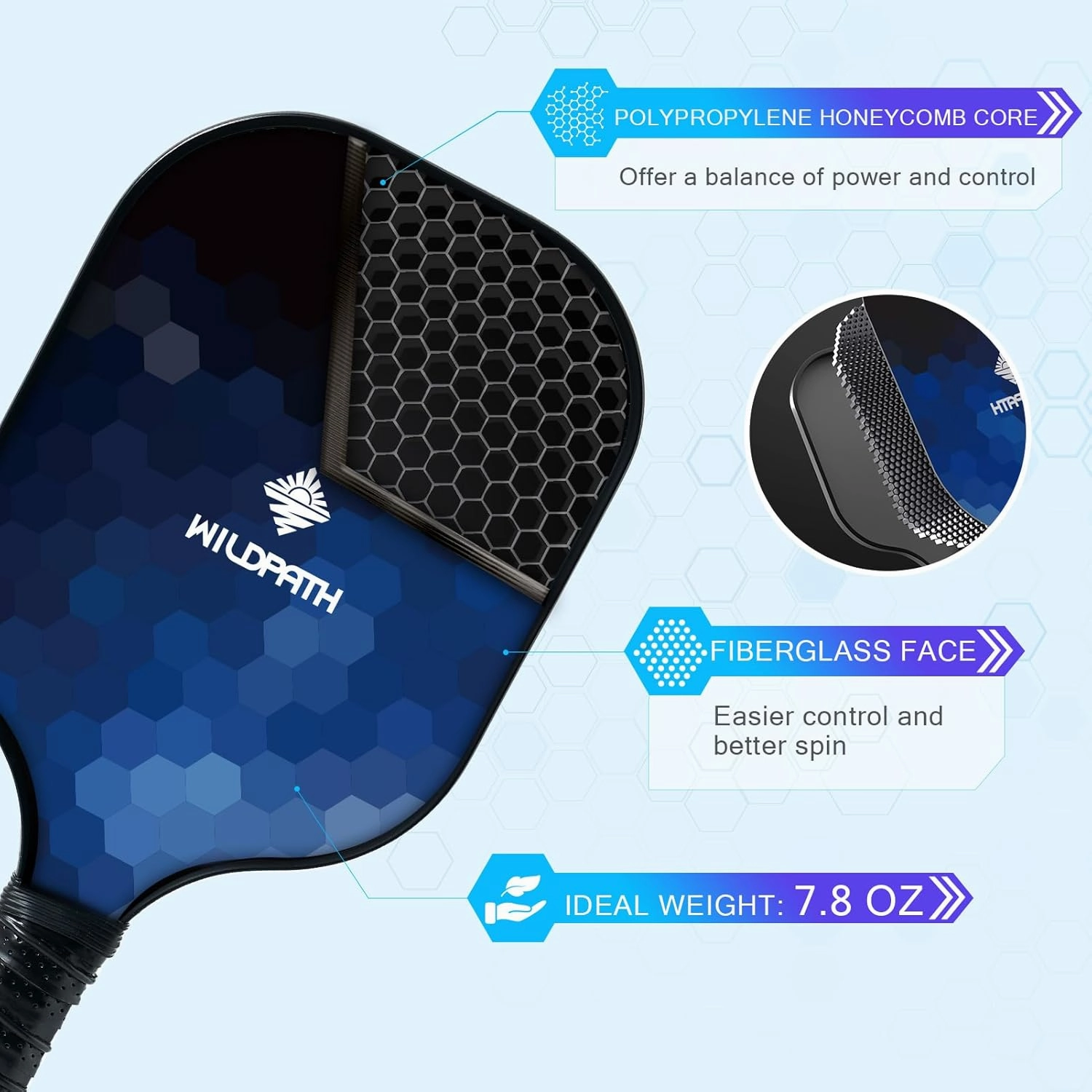 Fiberglass Pickleball Paddles Set of 2 or 4, Lightwight Pickle Ball Rackets 2 or 4 Pack with Polypropylene Core for Beginners
