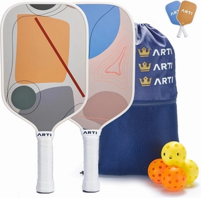 Fiberglass Pickleball Paddles Set of 2 with Polypropylene Honeycomb-Reinforced Core Fiberglass Design Lightweight Pickle Ball Paddle for Beginners Rackets with 4 Balls for Adults and Teenagers