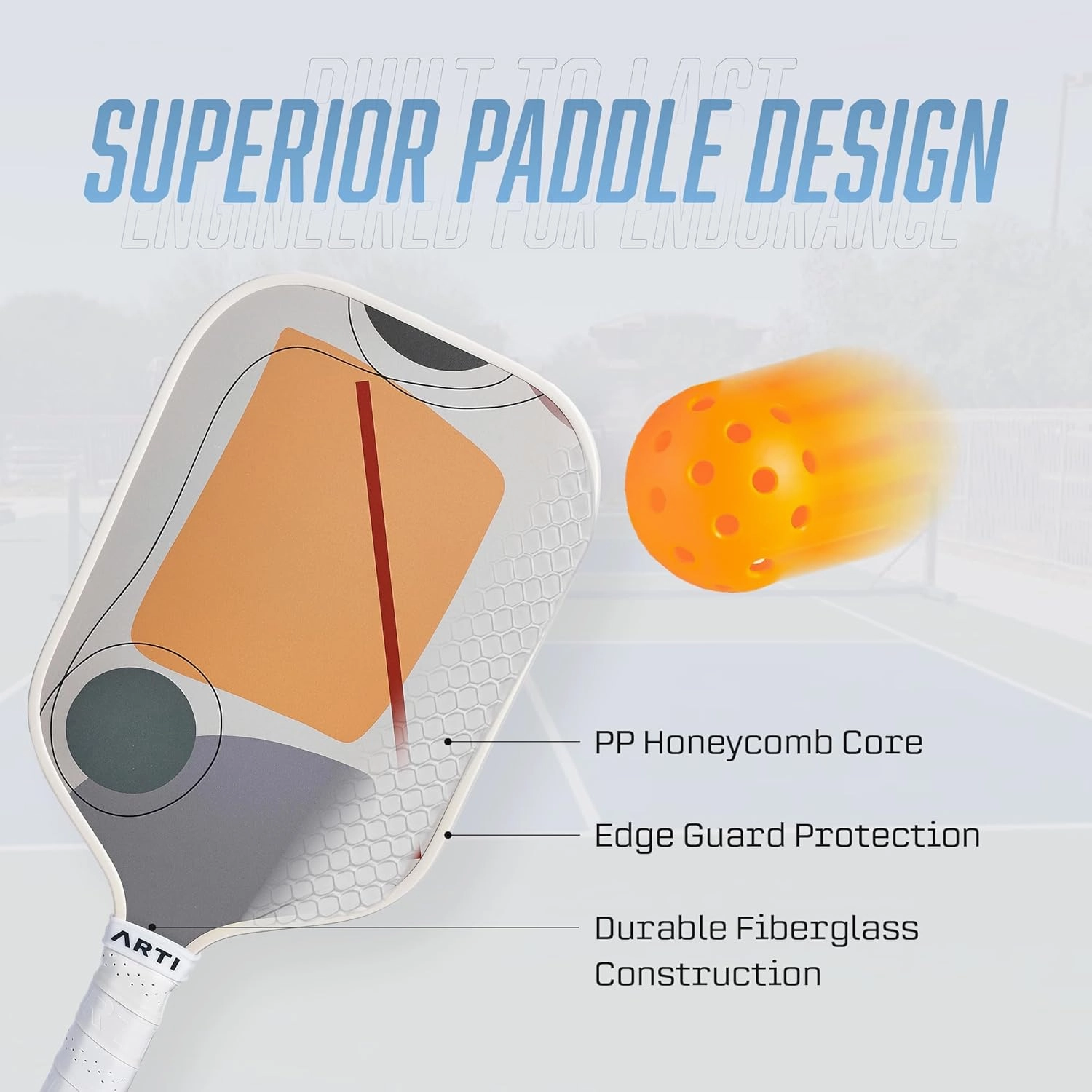 Fiberglass Pickleball Paddles Set of 2 with Polypropylene Honeycomb-Reinforced Core Fiberglass Design Lightweight Pickle Ball Paddle for Beginners Rackets with 4 Balls for Adults and Teenagers