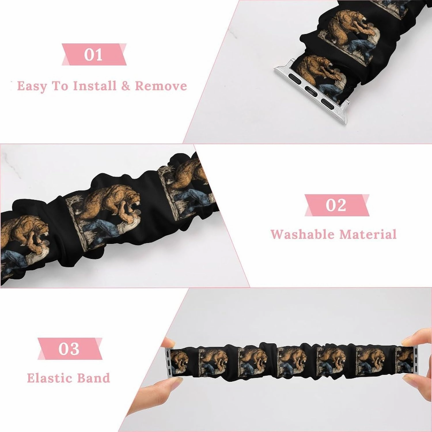Fighting With Bear Fashion Watch Strap Scrunchies Wristbands Compatible With IWatch Series