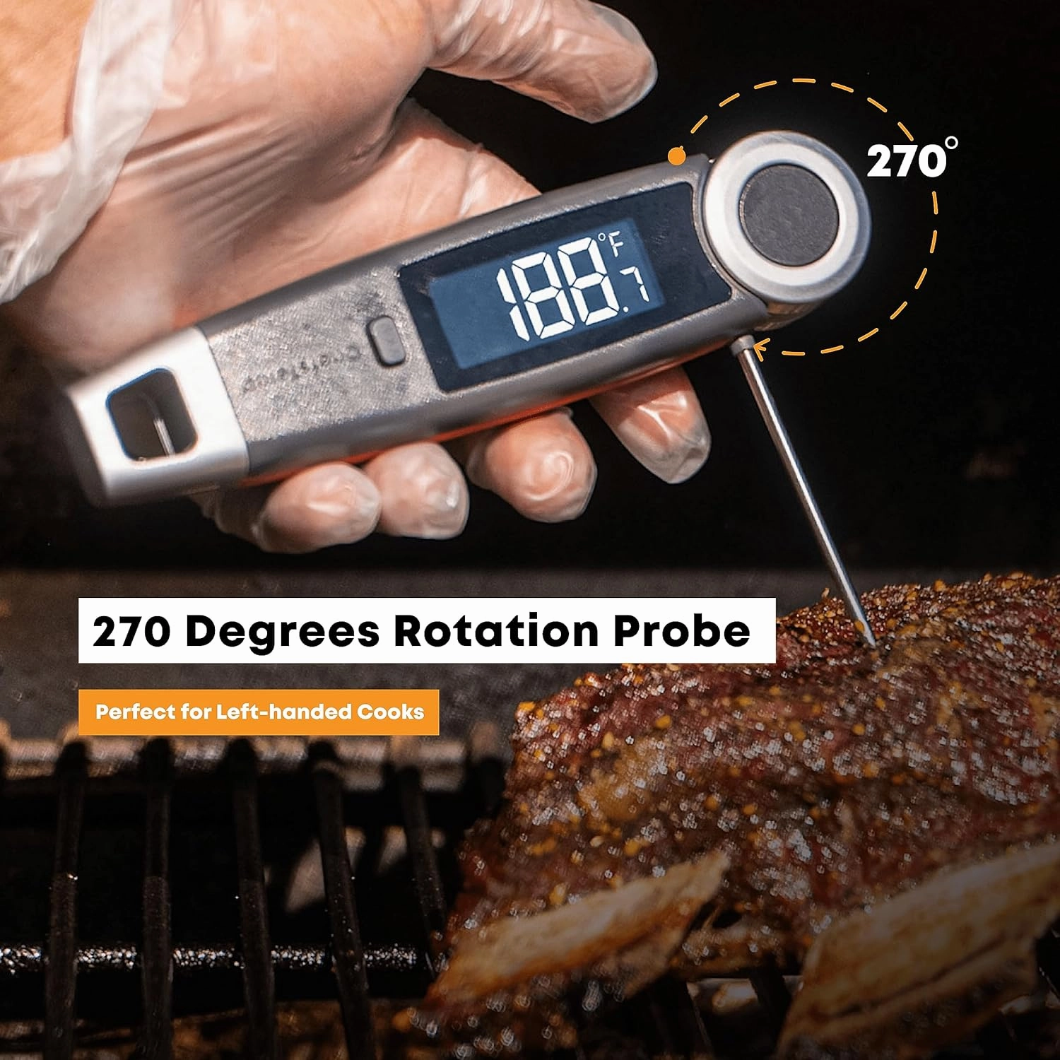 Finaltouch X10 Instant Read Digital Meat Thermometer NSF Certified Waterproof Professional for Cooking Grilling BBQ Baking Candy Oil with Rotating Probe and Backlit Display (Royal Navy)