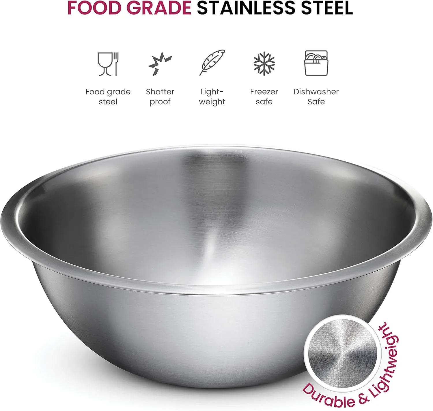FineDine Stainless Steel Mixing Bowls Set for Kitchen, Dishwasher Safe Nesting Bowls for Cooking, Baking, Meal Prepping