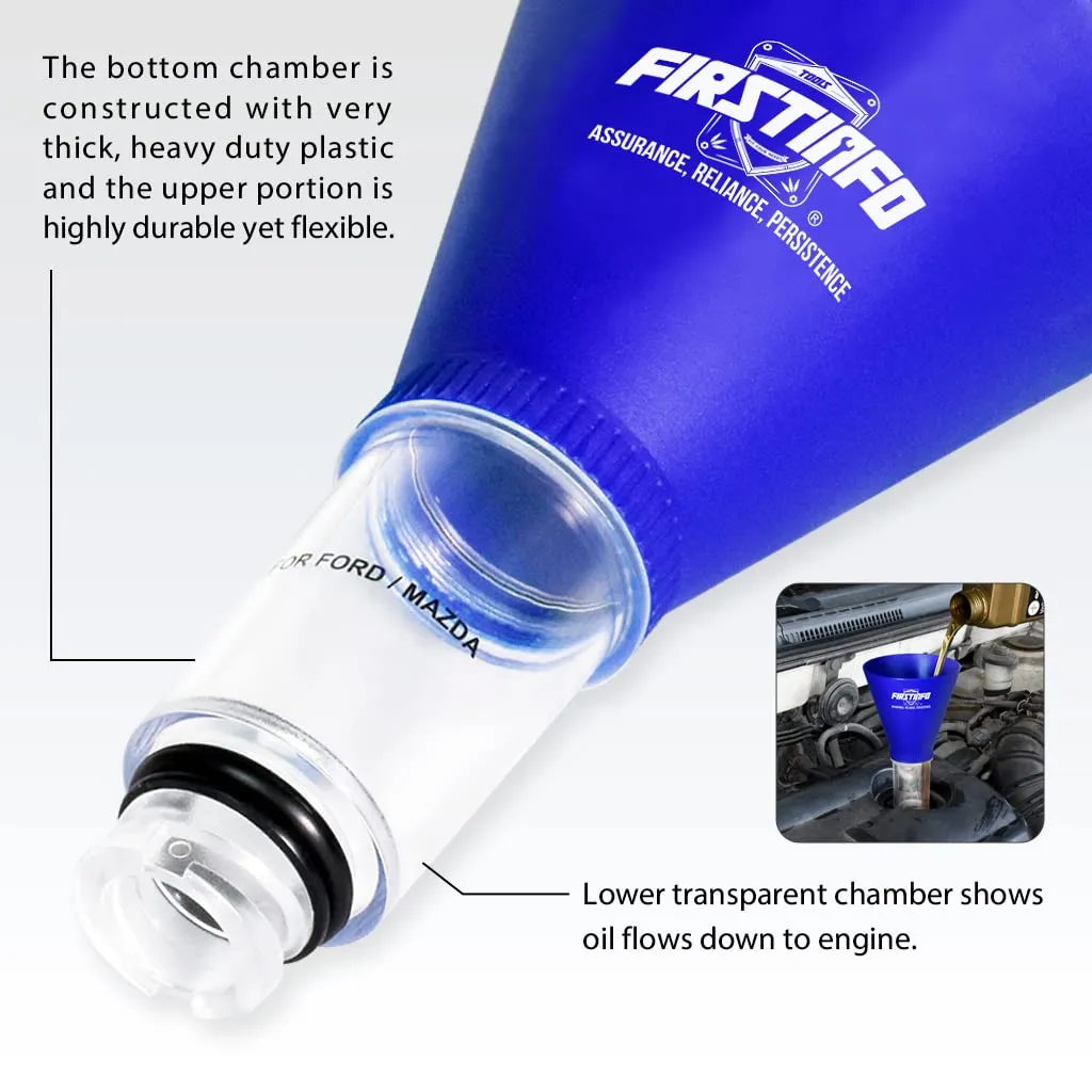 FIRSTINFO F3553FR Engine Oil Funnel for Most Ford, Mazda and Mercury Vehicles - Spill-Free Oil Filling Tool, Easy to Use